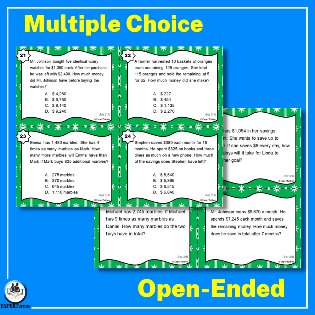 Multi-step Word Problems Task Cards | Add Subtract Multiply and Divide ...