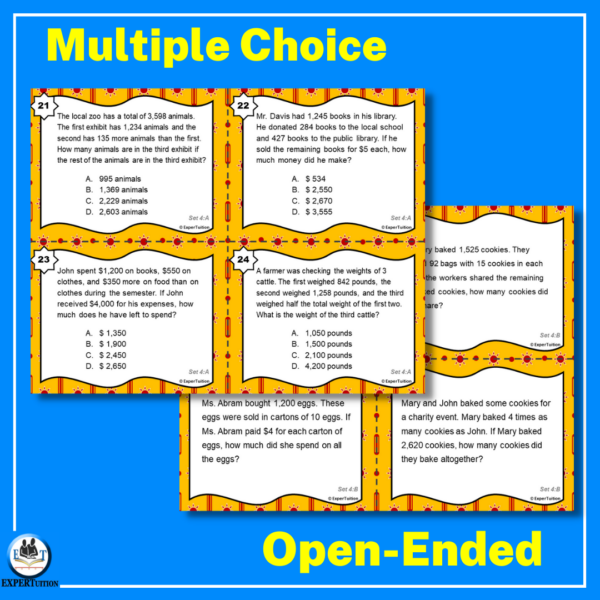 Multiple-step Word Problem Task Cards | Add Subtract Multiply and ...