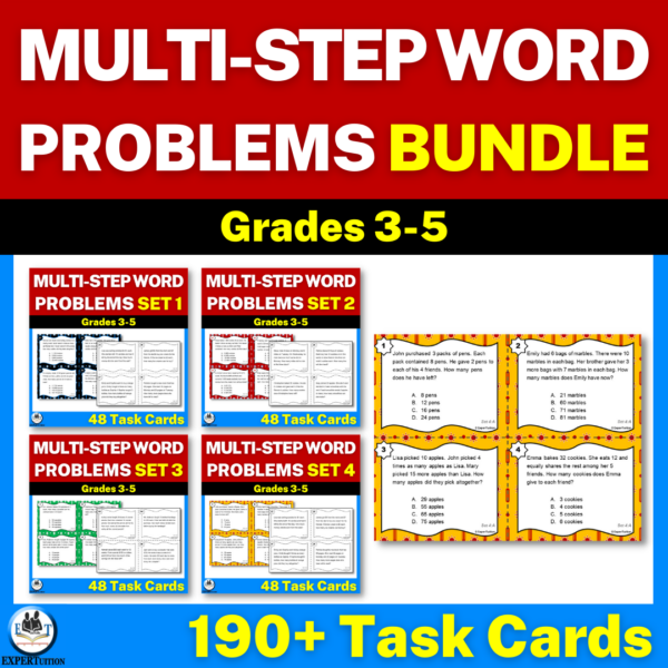 Multi-Step Word Problem Task Cards Bundle | All Operations | Made By ...