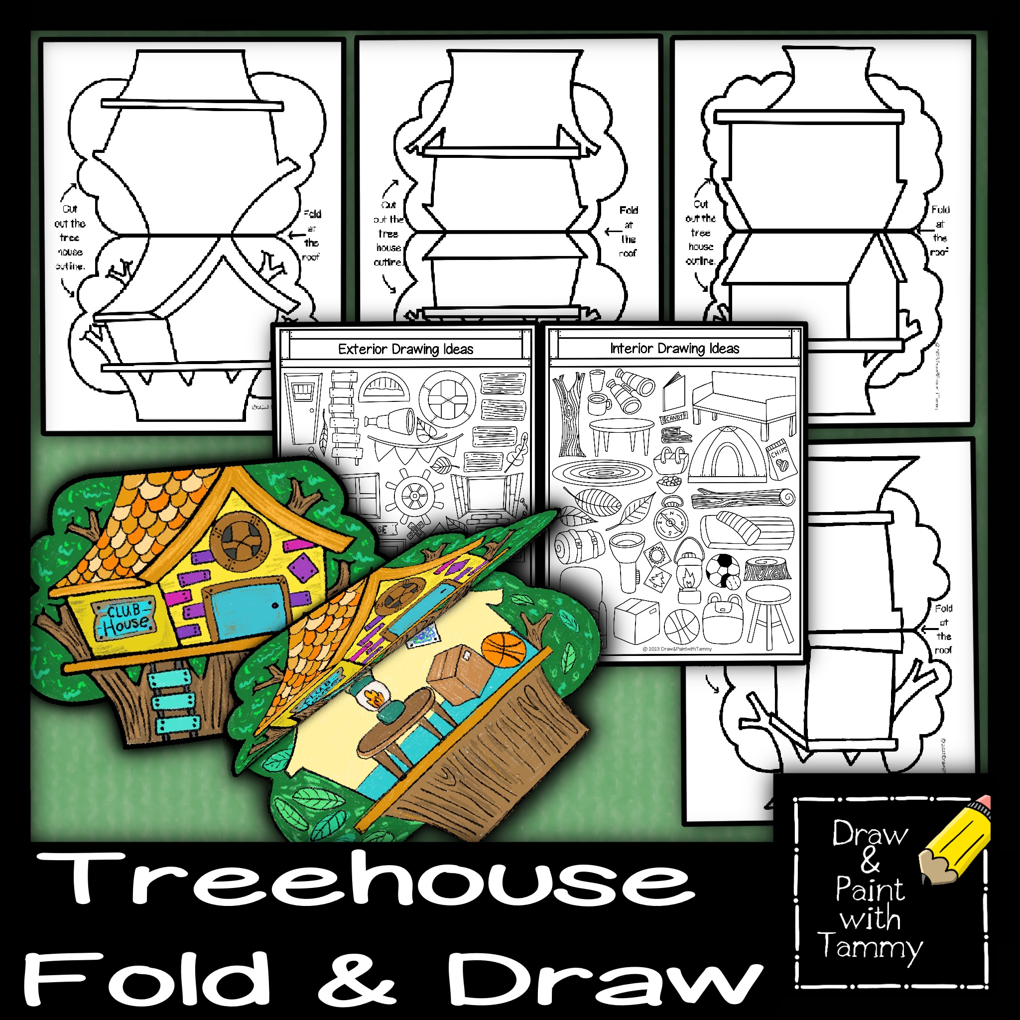 Treehouse Fold and Draw Printable Art and Design Activity Art Sub Lesson