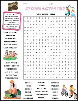 Spring Freetime Activities Word Search Puzzle Activity worksheet No ...