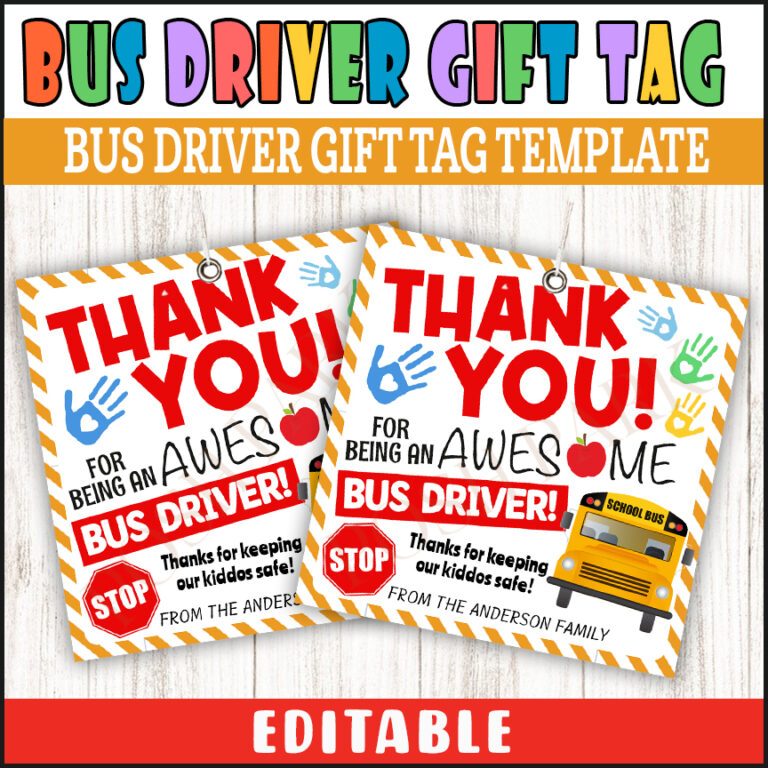 School Bus Driver Appreciation Gift Tag Template, School Bus Driver ...