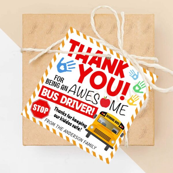 School Bus Driver Appreciation Gift Tag Template, School Bus Driver ...