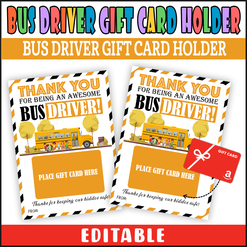 School Bus Driver Appreciation Gift Card Template, Bus Driver Gift Card Holder