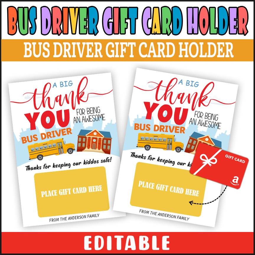 Bus Driver Thank You Card, School Bus Driver Appreciation Gift Card Holder