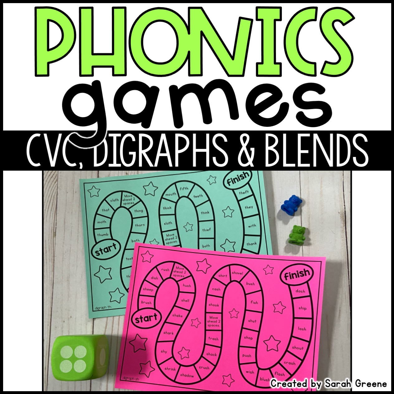 No-Prep Phonics Games for CVC Words, Digraphs, and Blends
