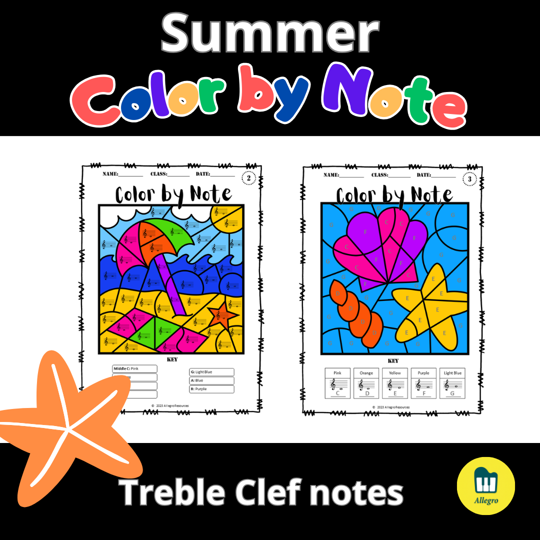 Summer Color By Note - Treble Clef Notes