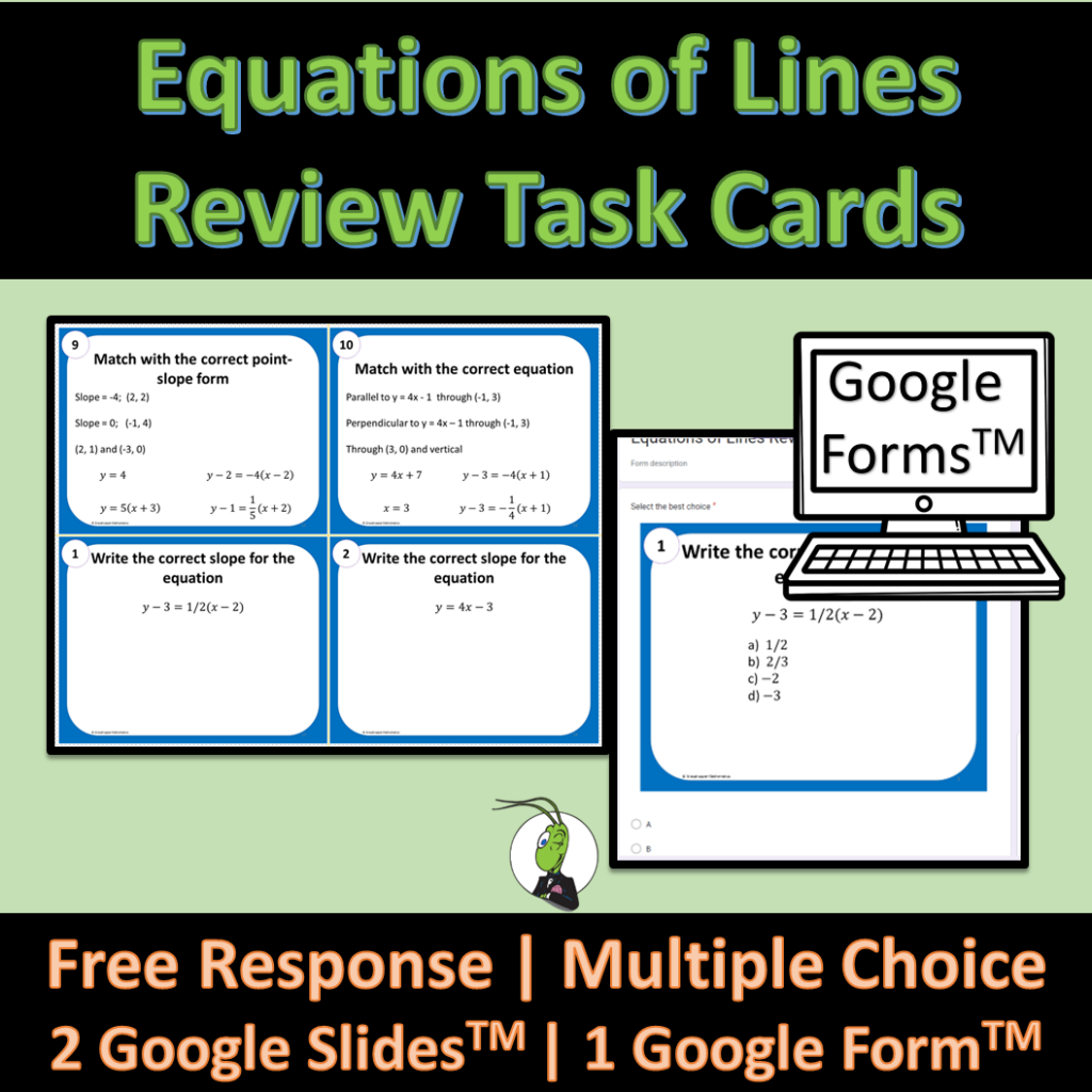 Writing Equations of Lines Review Google Task Cards | Algebra 1 ...