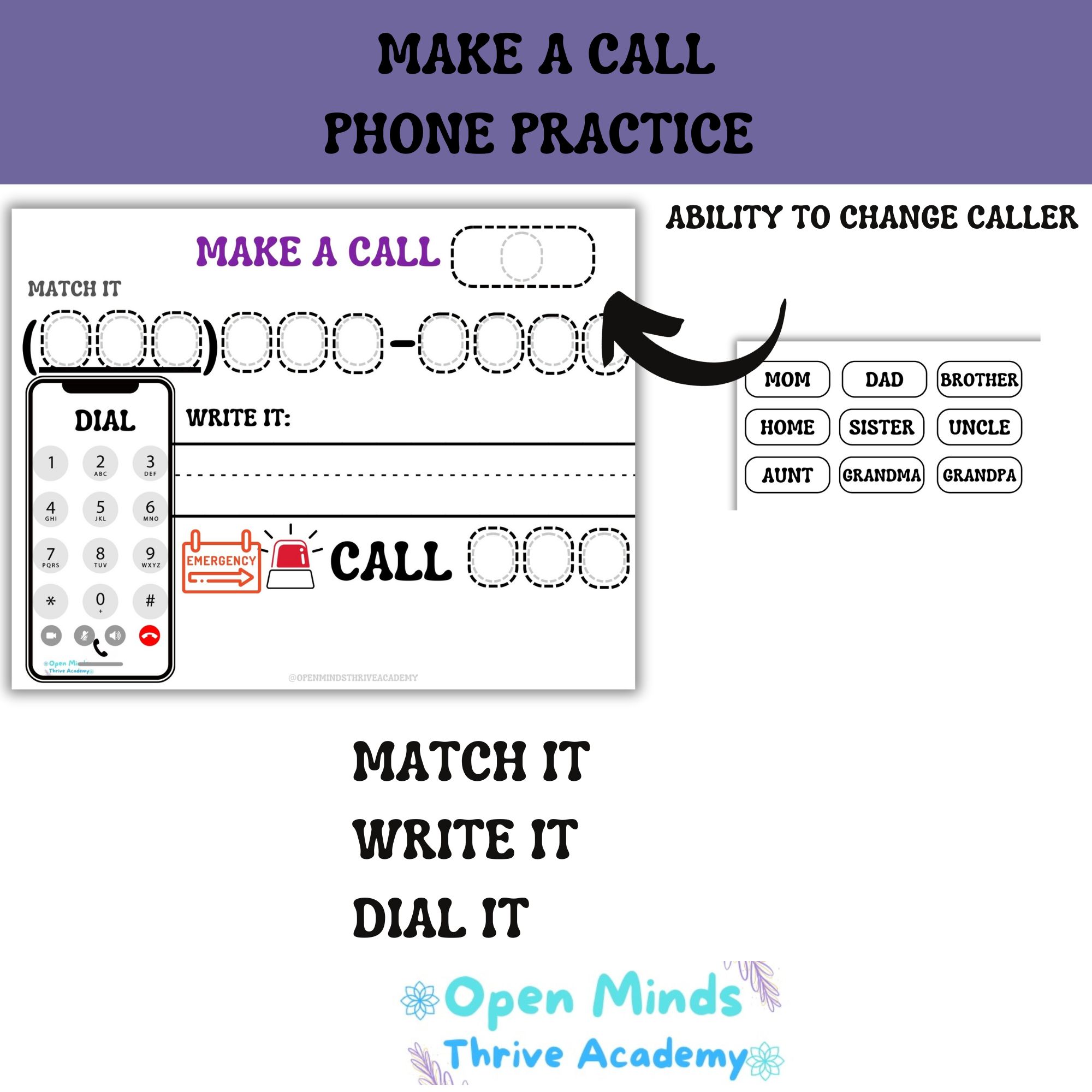 Practice Phone Numbers. 9 Caller Choices. Learn Phone Numbers