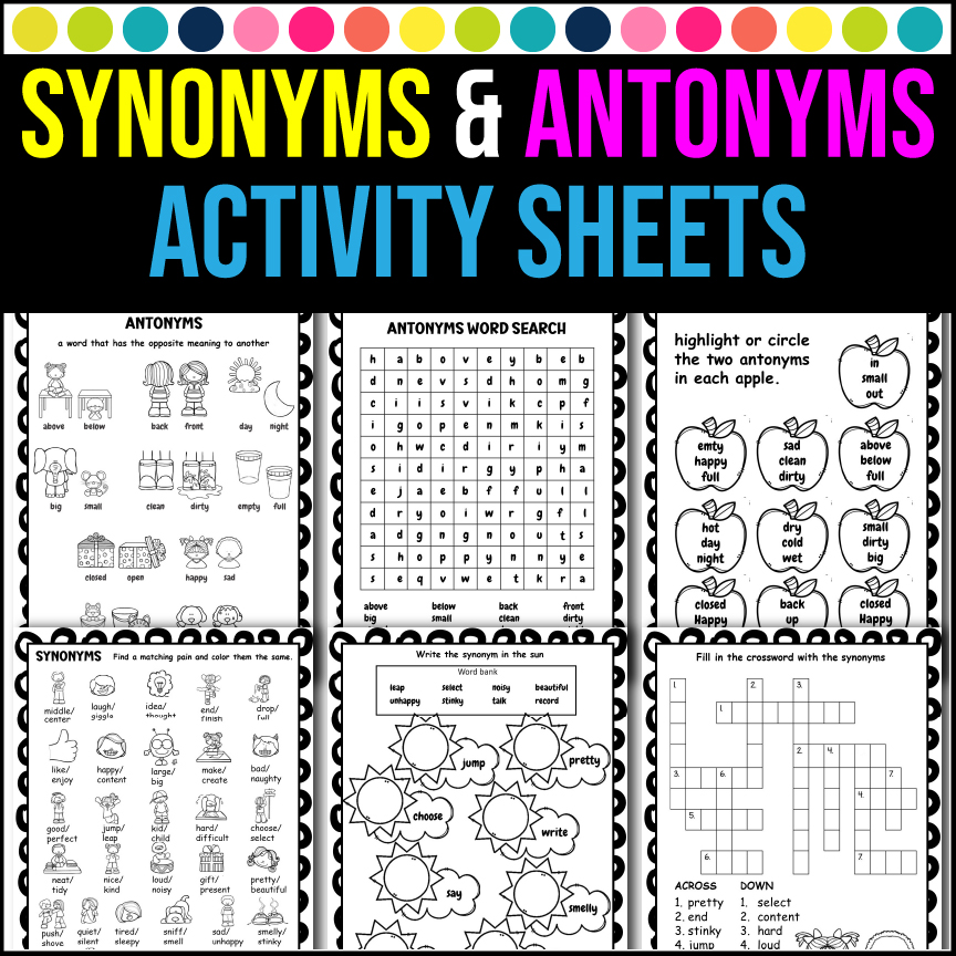 Antonyms and Synonyms Worksheets - Activity Grammar Center