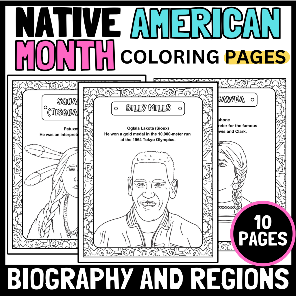 Native American Heritage Month Leaders coloring pages - regions and ...