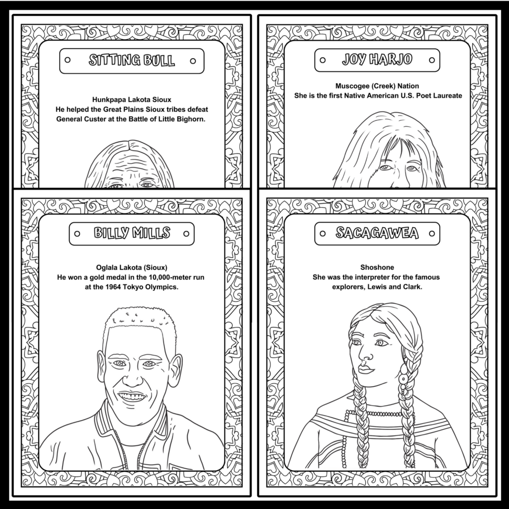 Native American Heritage Month Leaders coloring pages - regions and ...