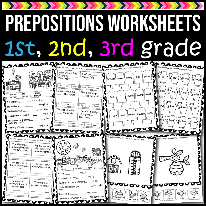 Prepositions Practice Worksheets 1st-3rd Grade - Coloring, Cut & Paste and more!