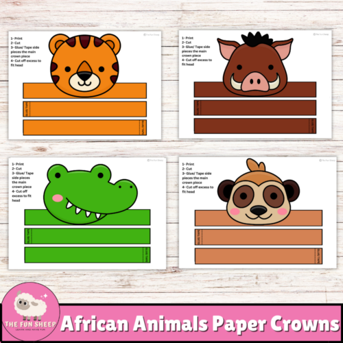 African Animals Paper Crowns | Safari Animals Paper Hats Craft Activity ...