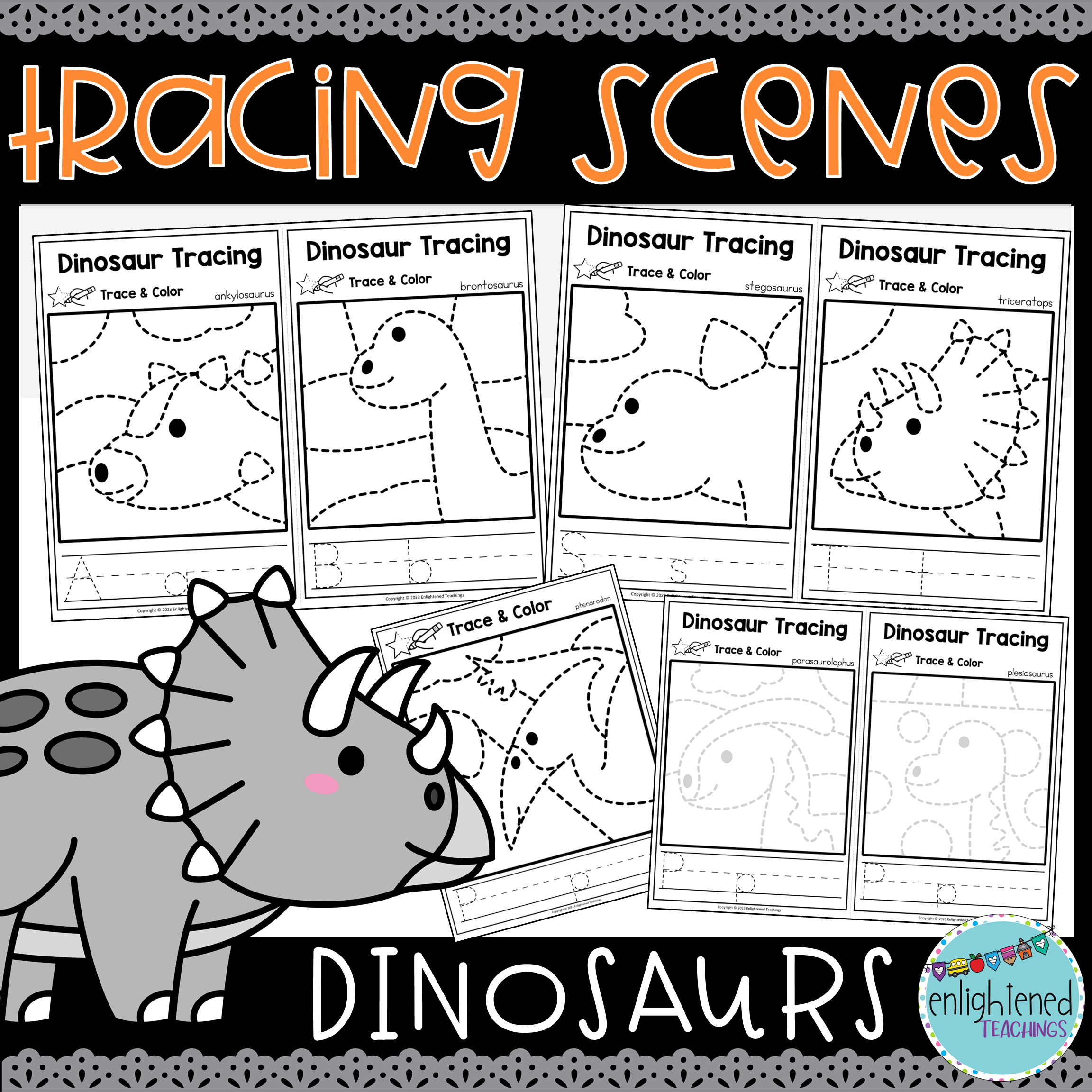Dinosaur Tracing Worksheets Dinosaur Tracing Dinosaur Trace & Color Worksheets