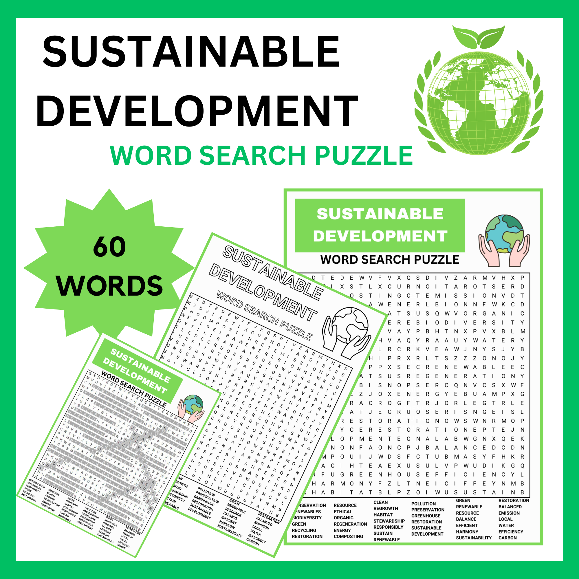 Sustainable Development Word Search Puzzle Worksheet Activity