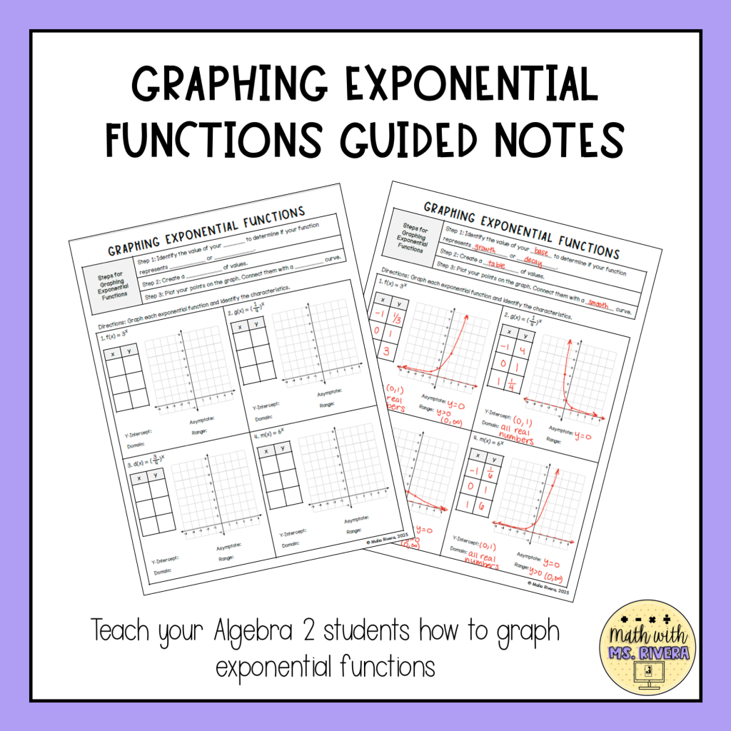 Graphing Exponential Functions Guided Notes for Algebra 2 | Made By ...