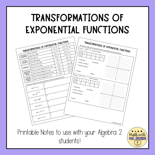 Transformations of Exponential Functions Guided Notes for Algebra 2 ...