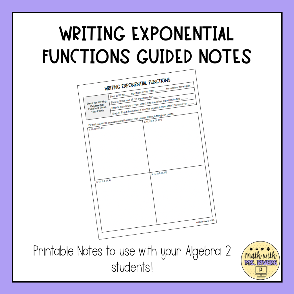 Writing Exponential Functions Guided Notes for Algebra 2 | Made By Teachers