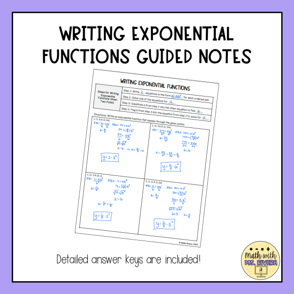 Writing Exponential Functions Guided Notes for Algebra 2 | Made By Teachers