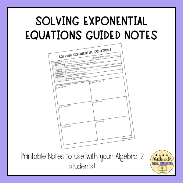 Solving Exponential Equations Guided Notes for Algebra 2 | Made By Teachers