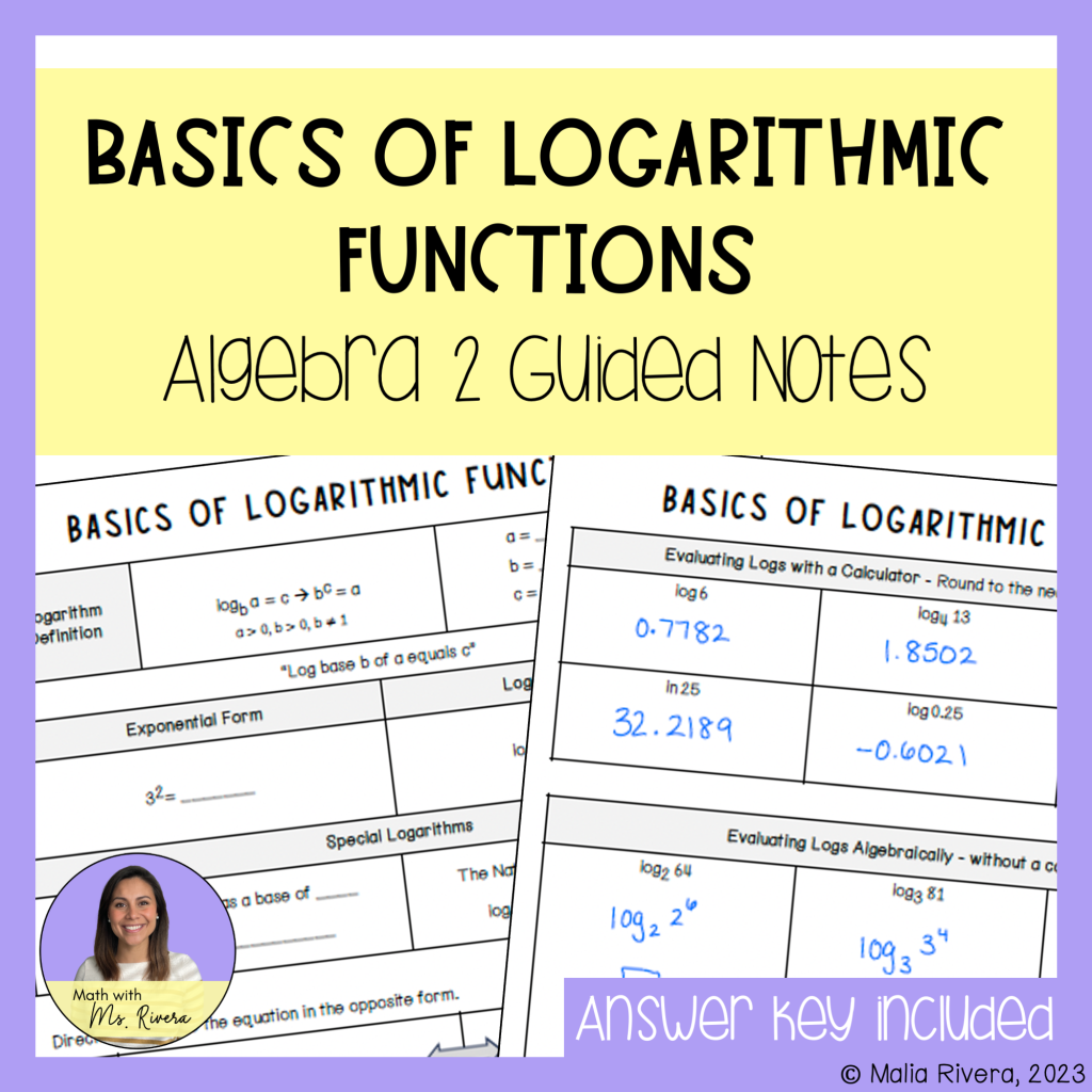 Logarithmic Function Basics Guided Notes for Algebra 2 | Made By Teachers