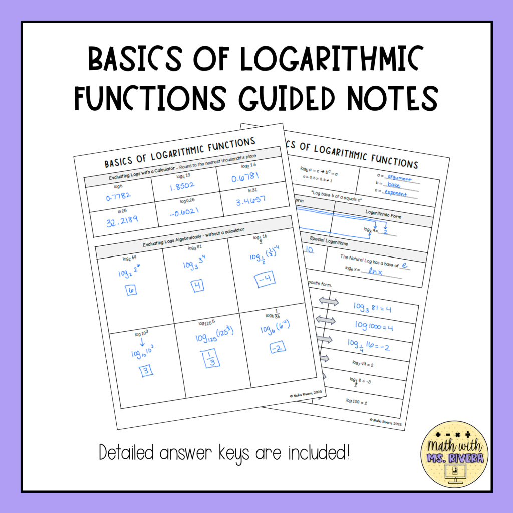 Logarithmic Function Basics Guided Notes for Algebra 2 - Made By Teachers