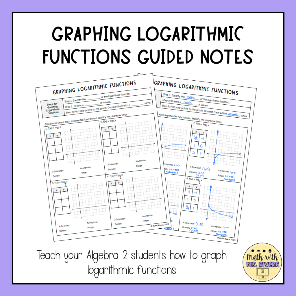 Graphing Logarithmic Functions Guided Notes for Algebra 2 - Made By ...
