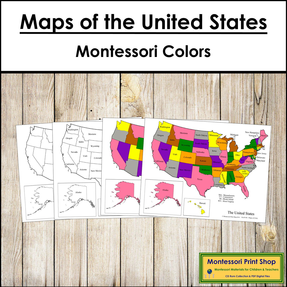 Maps of the United States of America - Montessori color-code
