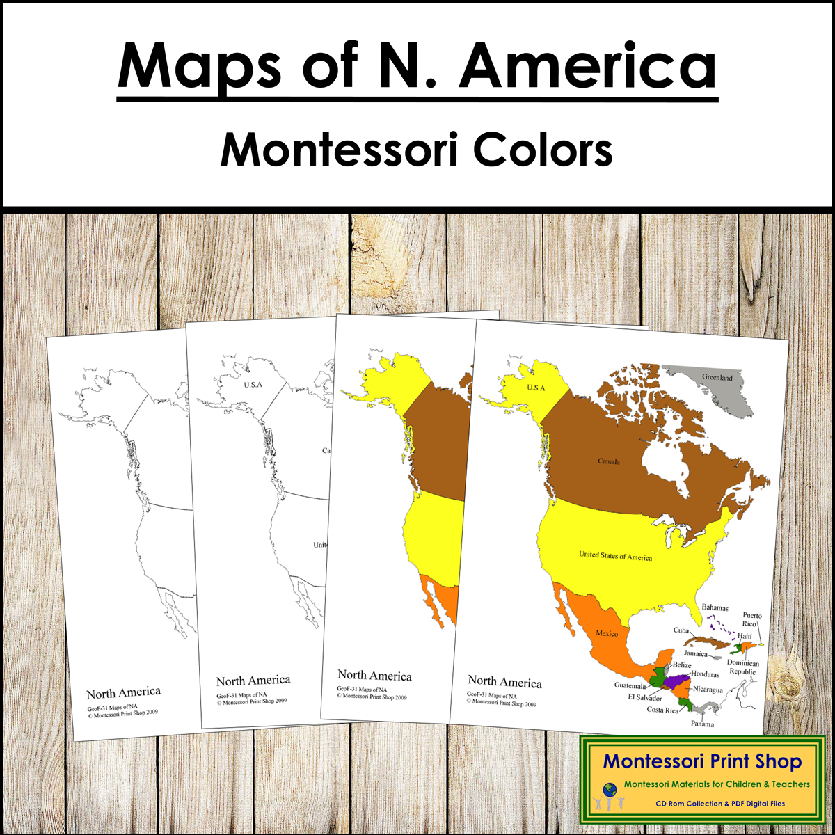 Maps of North America (Control & Blackline Masters) - Montessori color-code