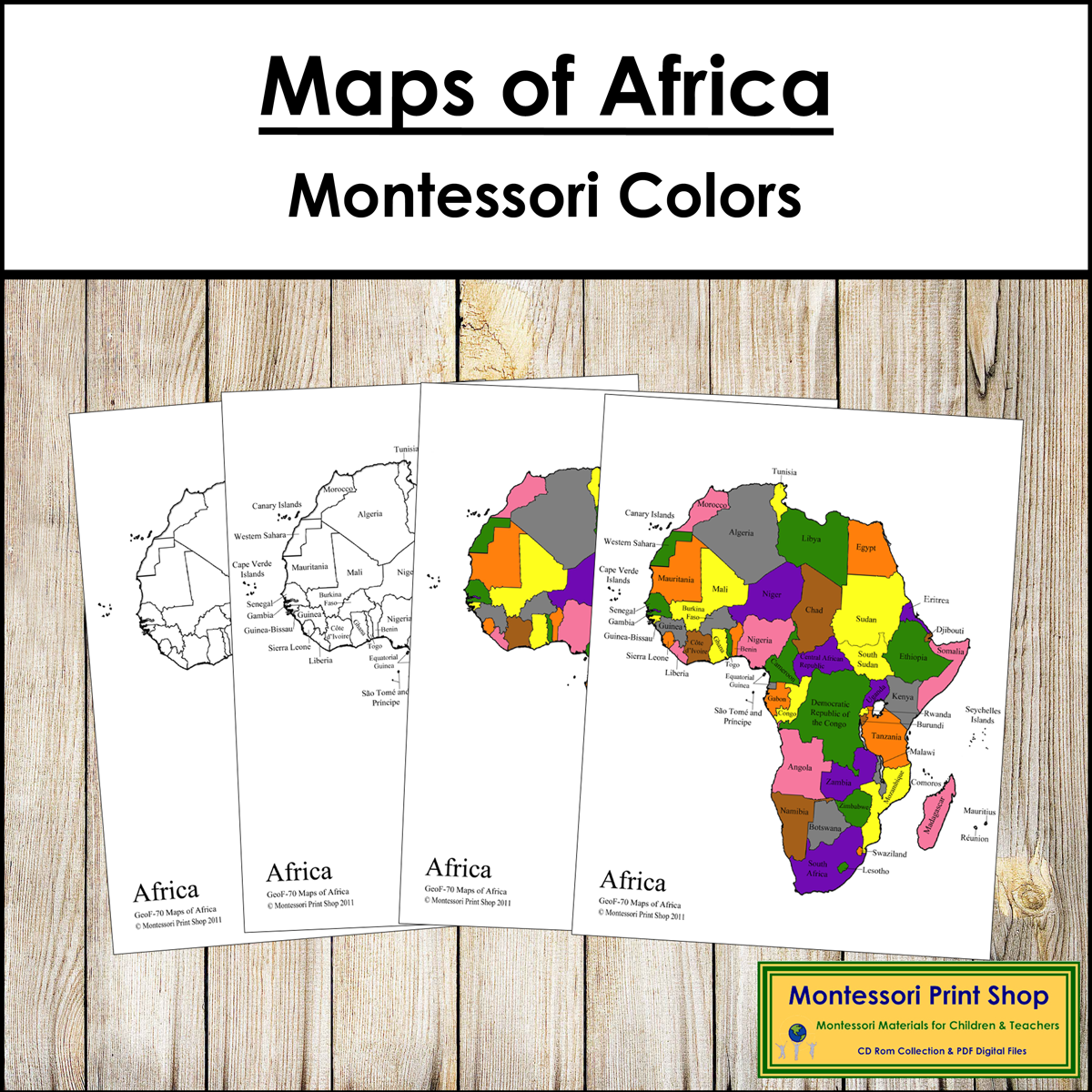 Maps of Africa (Control & Blackline Masters) - Montessori color-code