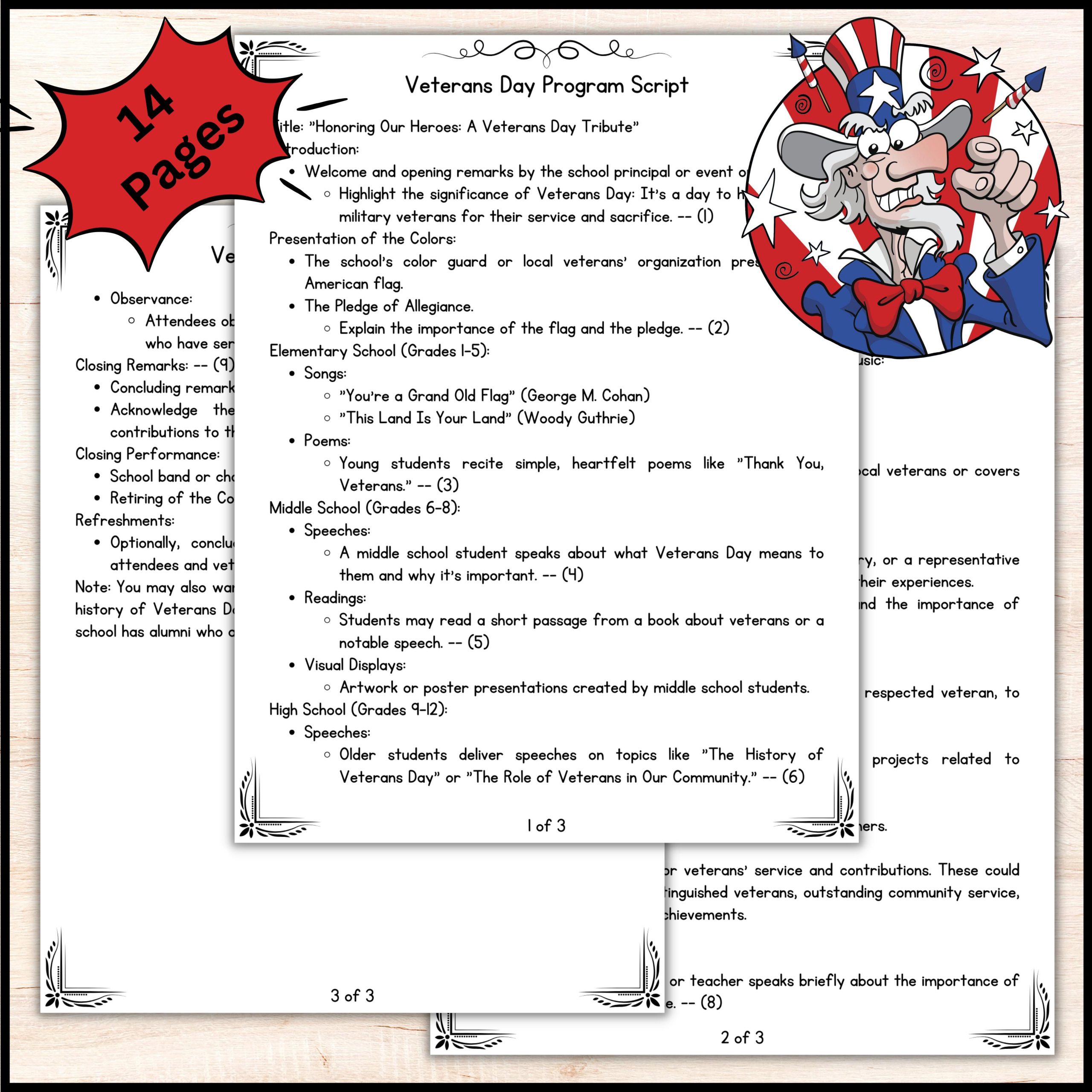 Veterans Day Program Script - Editable