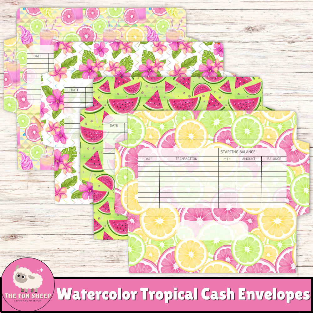Watercolor Tropical Cash Envelopes | DIY Money Envelopes Printable Budget Tracker