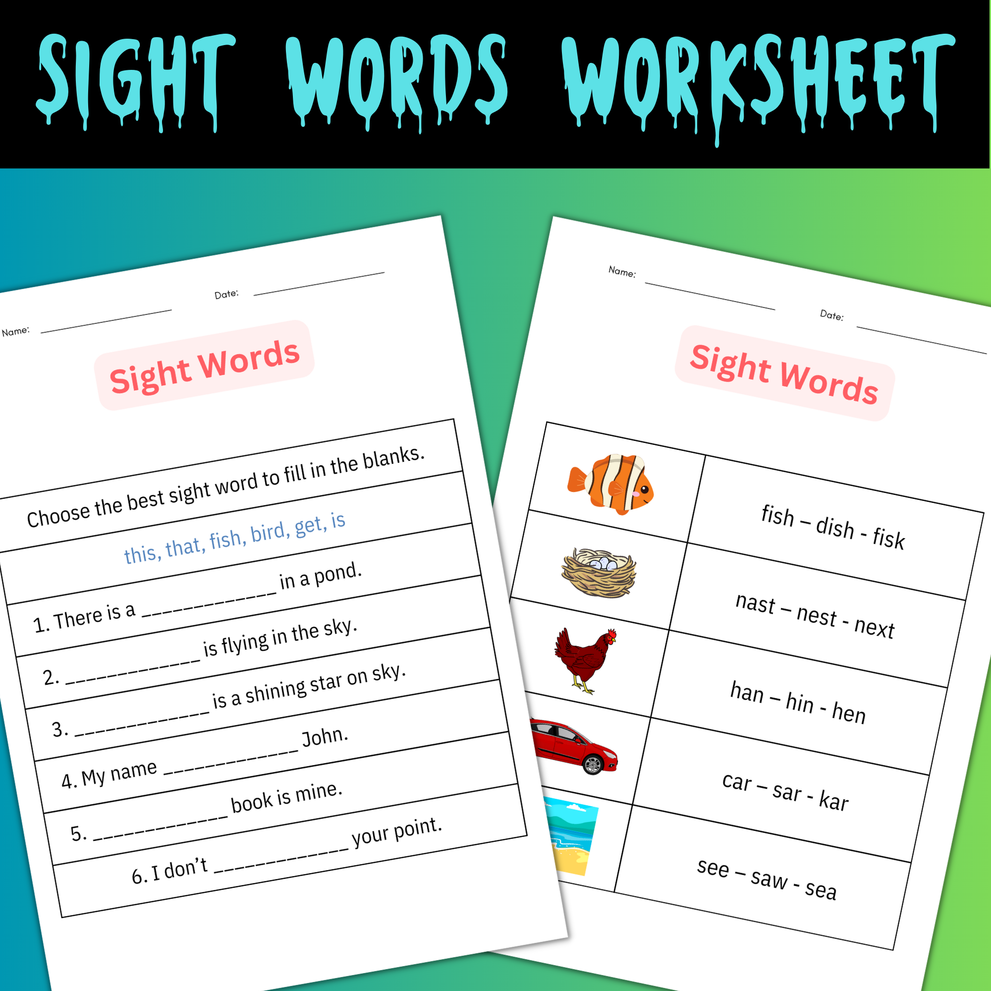 Writing Sight Word Sentences Activities Worksheet Practice for Kindergarten
