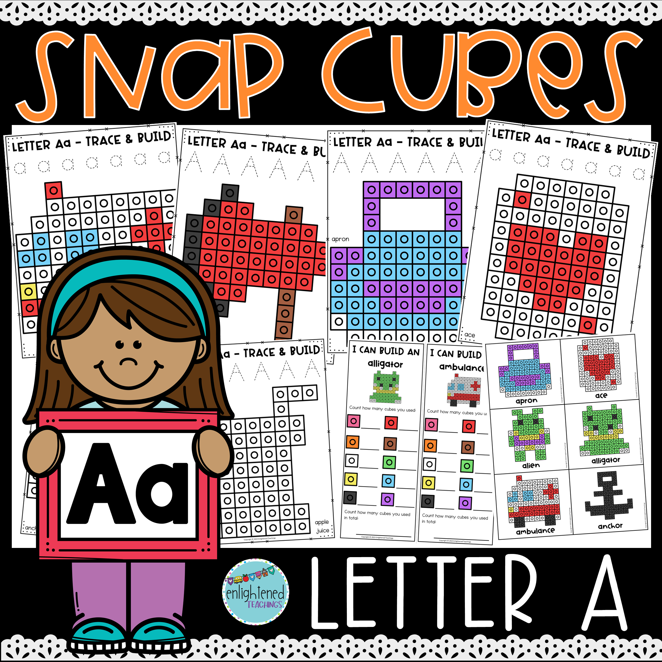 Letter A Snap Cube Mats Fine Motor Skills Letter Trace, Build and Count Mats