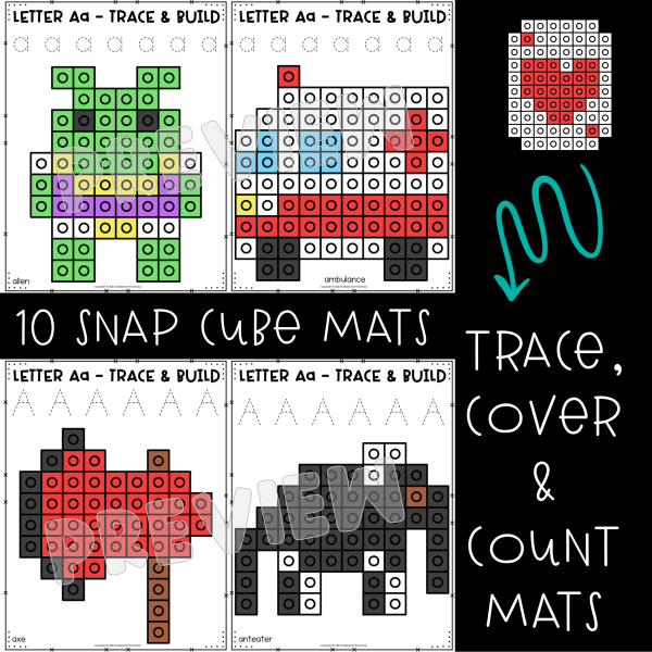 Letter A Snap Cube Mats Fine Motor Skills Letter Trace, Build and Count ...