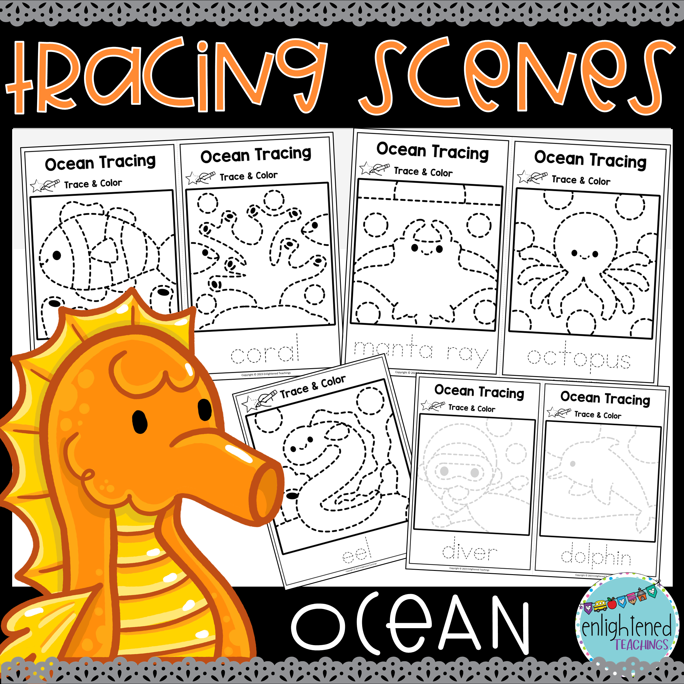 Ocean Tracing Worksheets Ocean Tracing Mats Ocean Trace & Color Worksheets