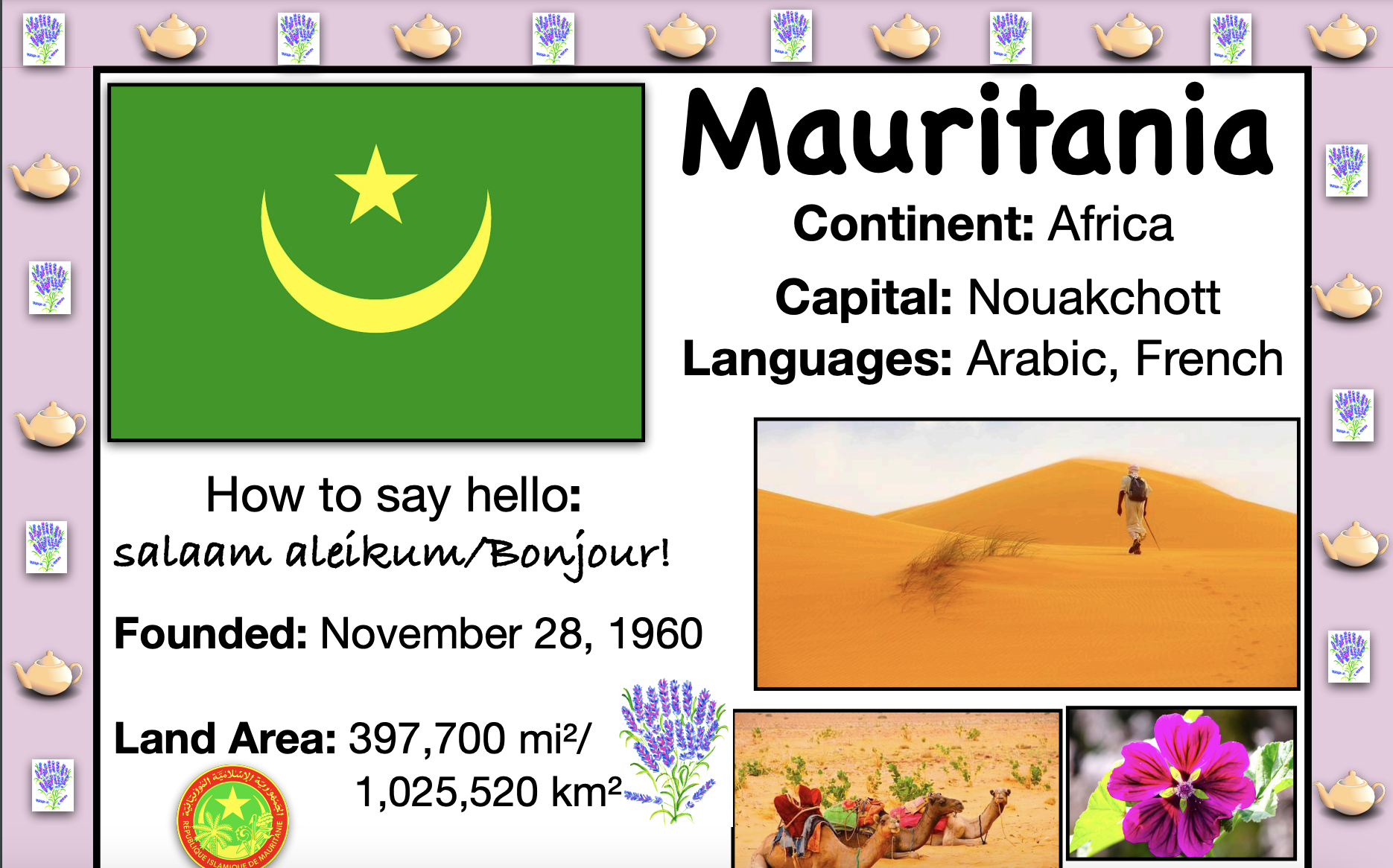 MAURITANIA History & Geography, Travel The World Worksheet
