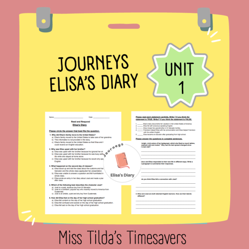 Elisa's Diary - Read and Respond Grade 5 Journeys - Made By Teachers
