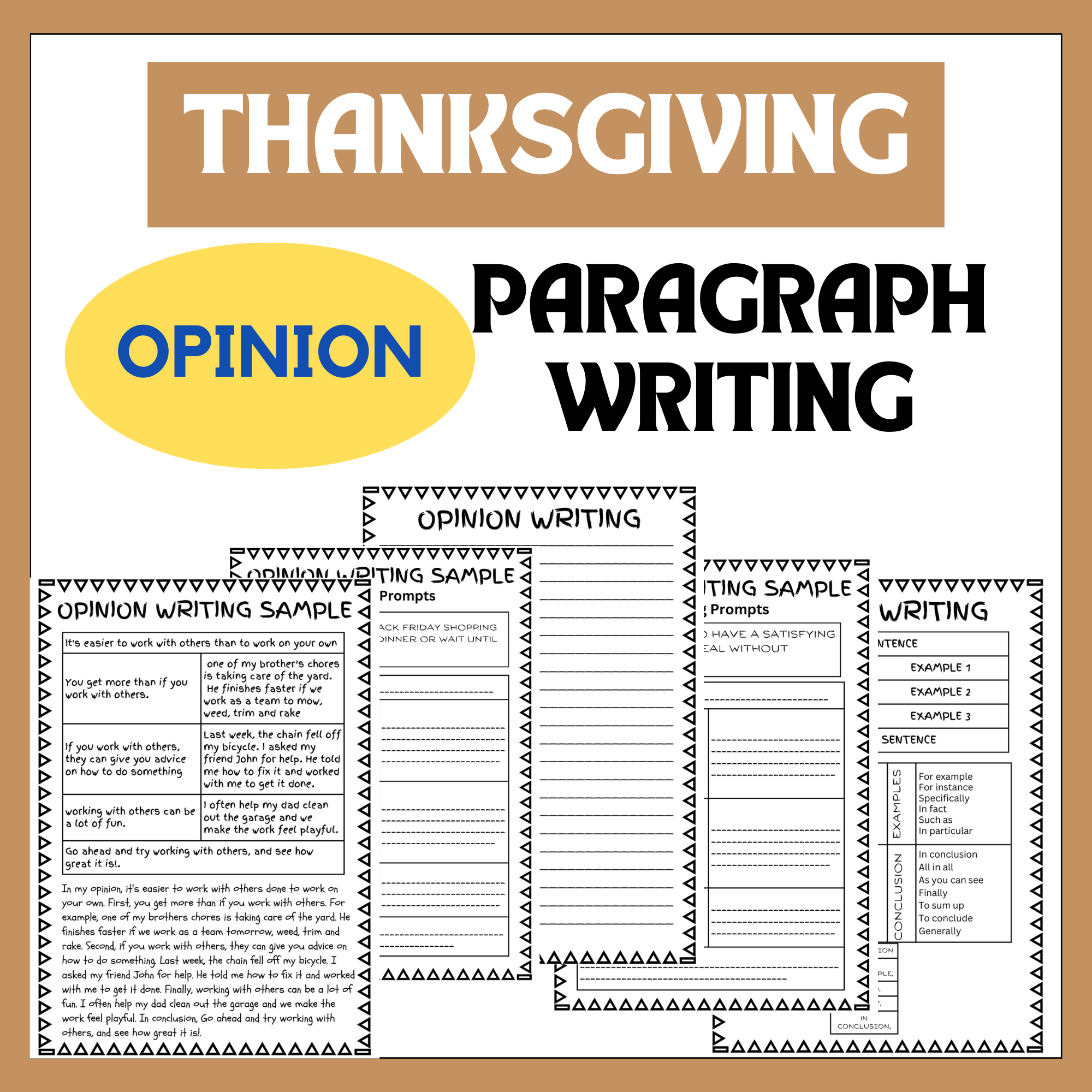 Thanksgiving Opinion Writing Prompts & Sample Model Paragraph