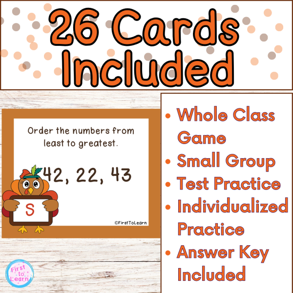 Ordering Numbers Task Cards/Scoot First Grade Thanksgiving | Made By ...