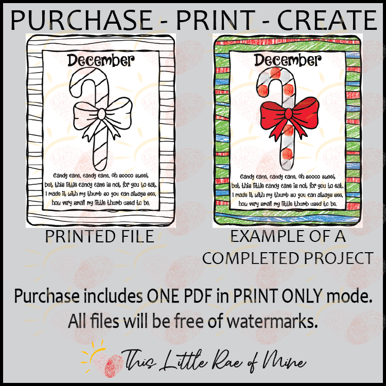 December - candy cane - handprint Art - Keepsake - Printable - Memory ...