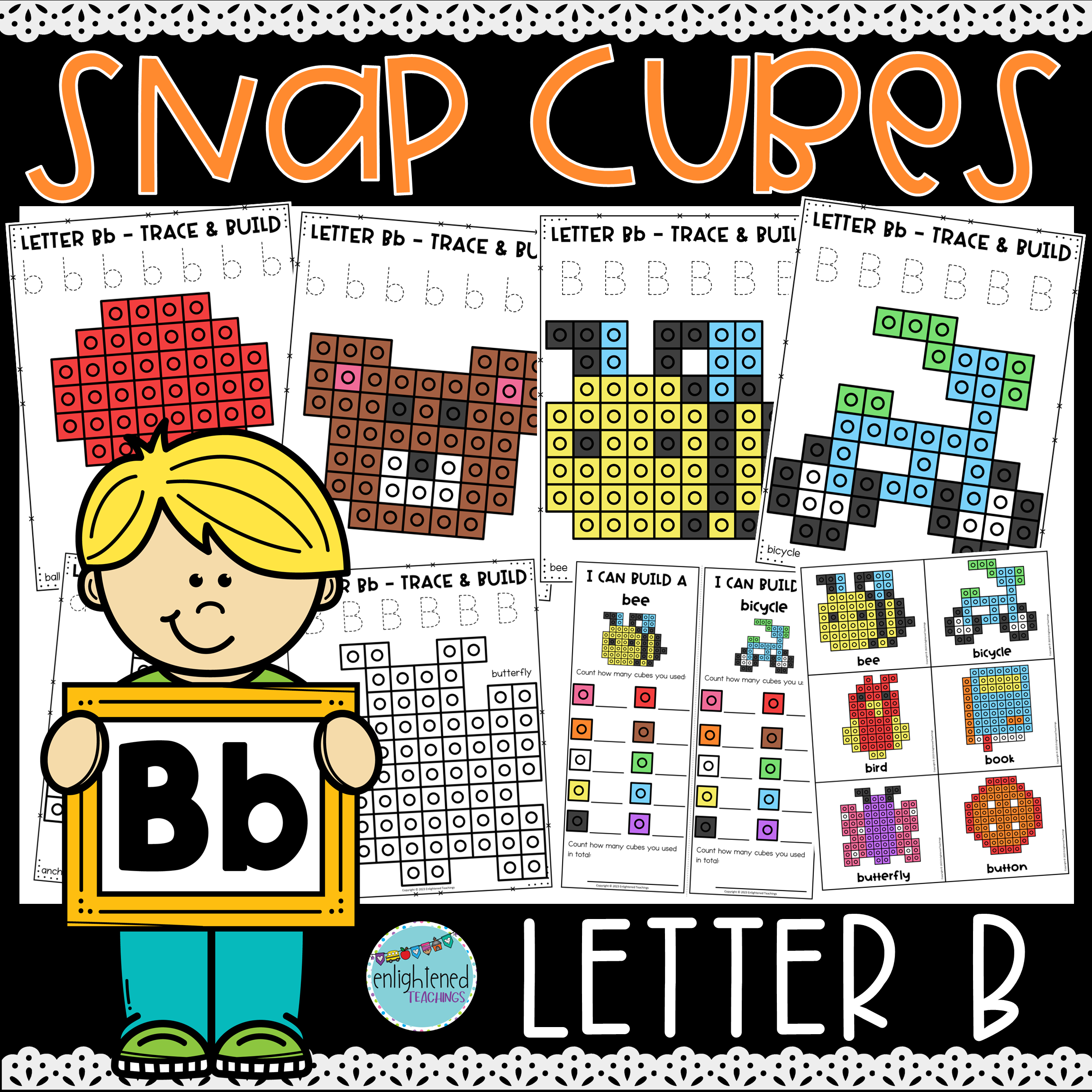 Letter B Snap Cube Mats Letter Trace, Build and Count Mats Alphabet Snap Cubes