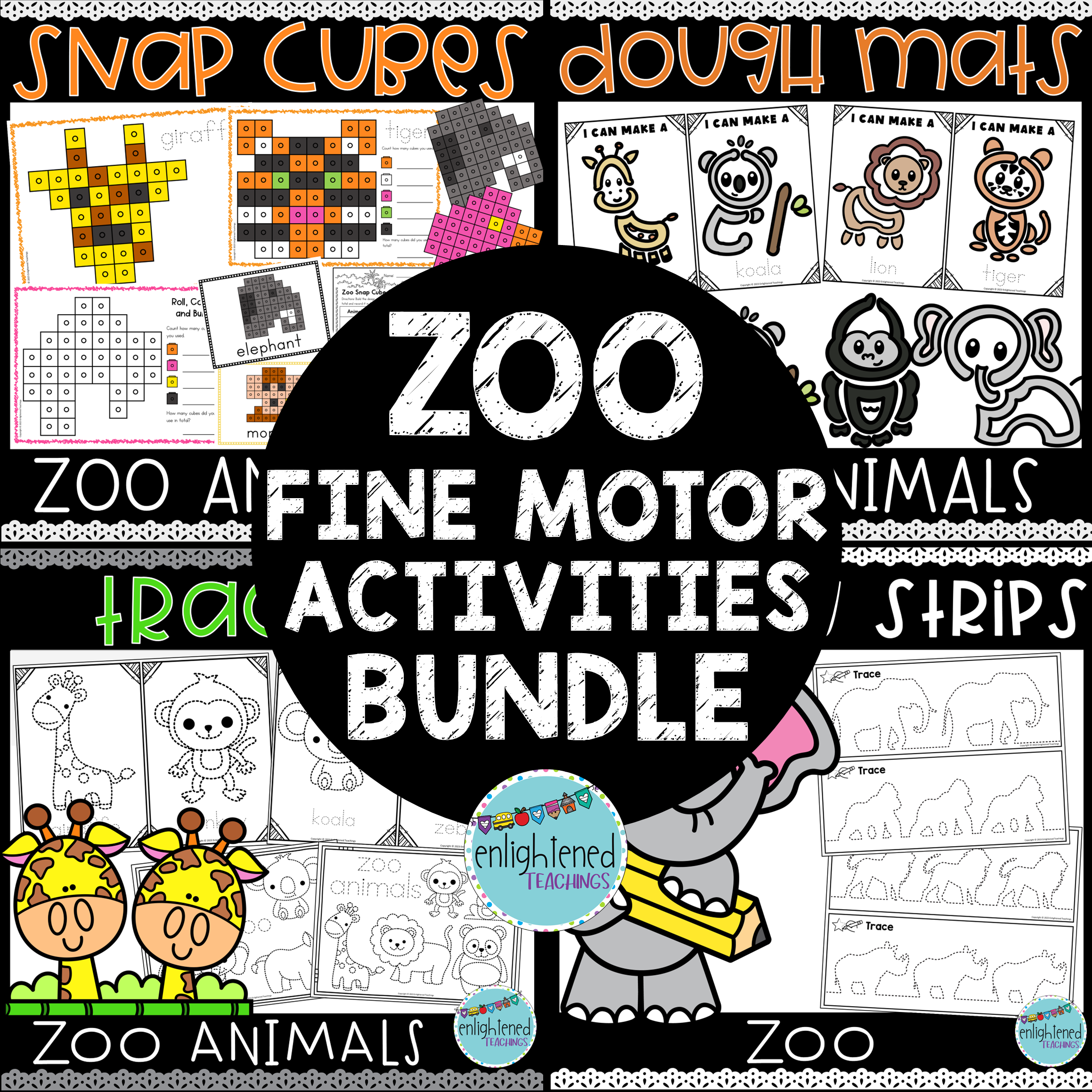 Zoo Fine Motor Activities BUNDLE Zoo Dough Zoo Snap Cube Zoo Tracing