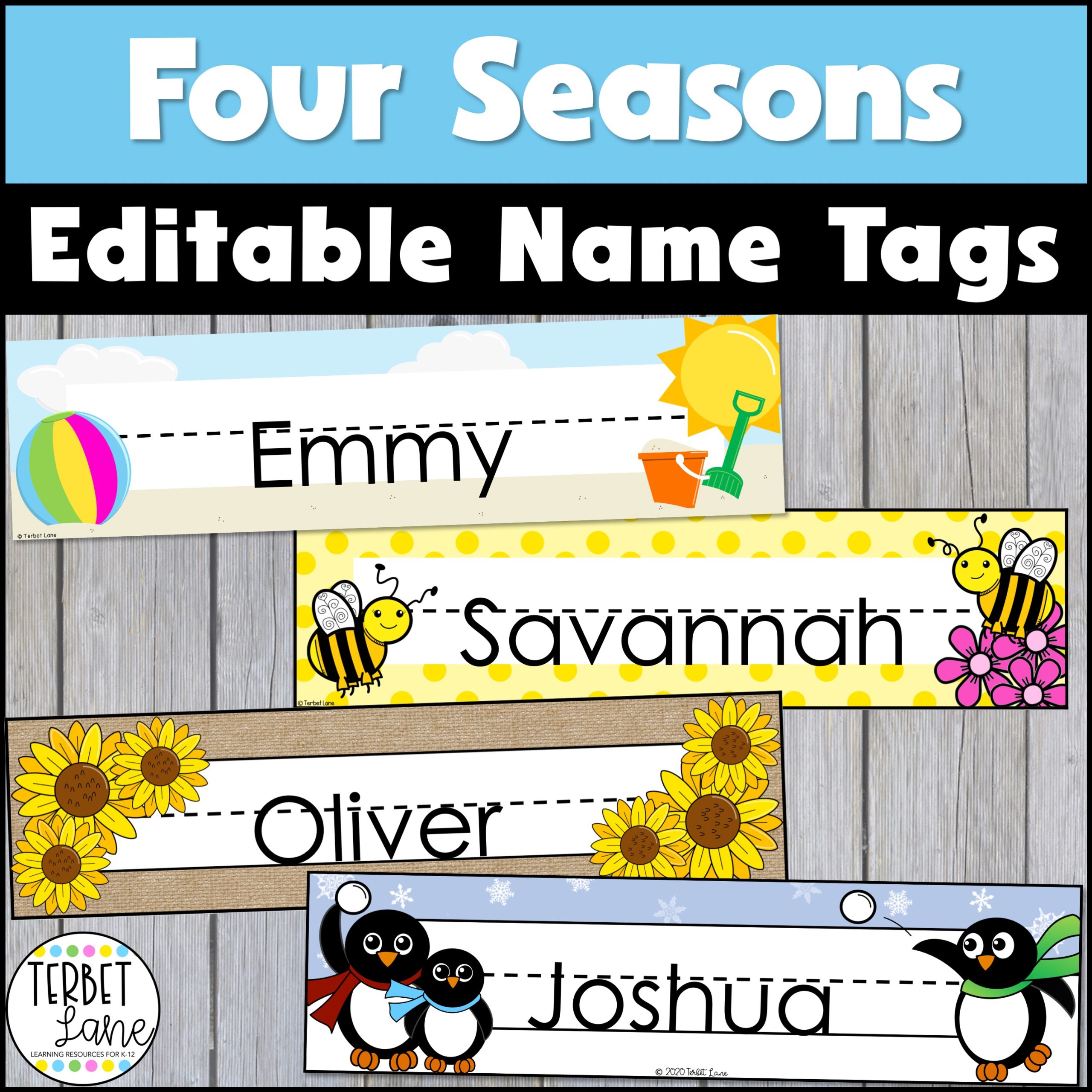 Four Seasons Editable Desk Name Tags