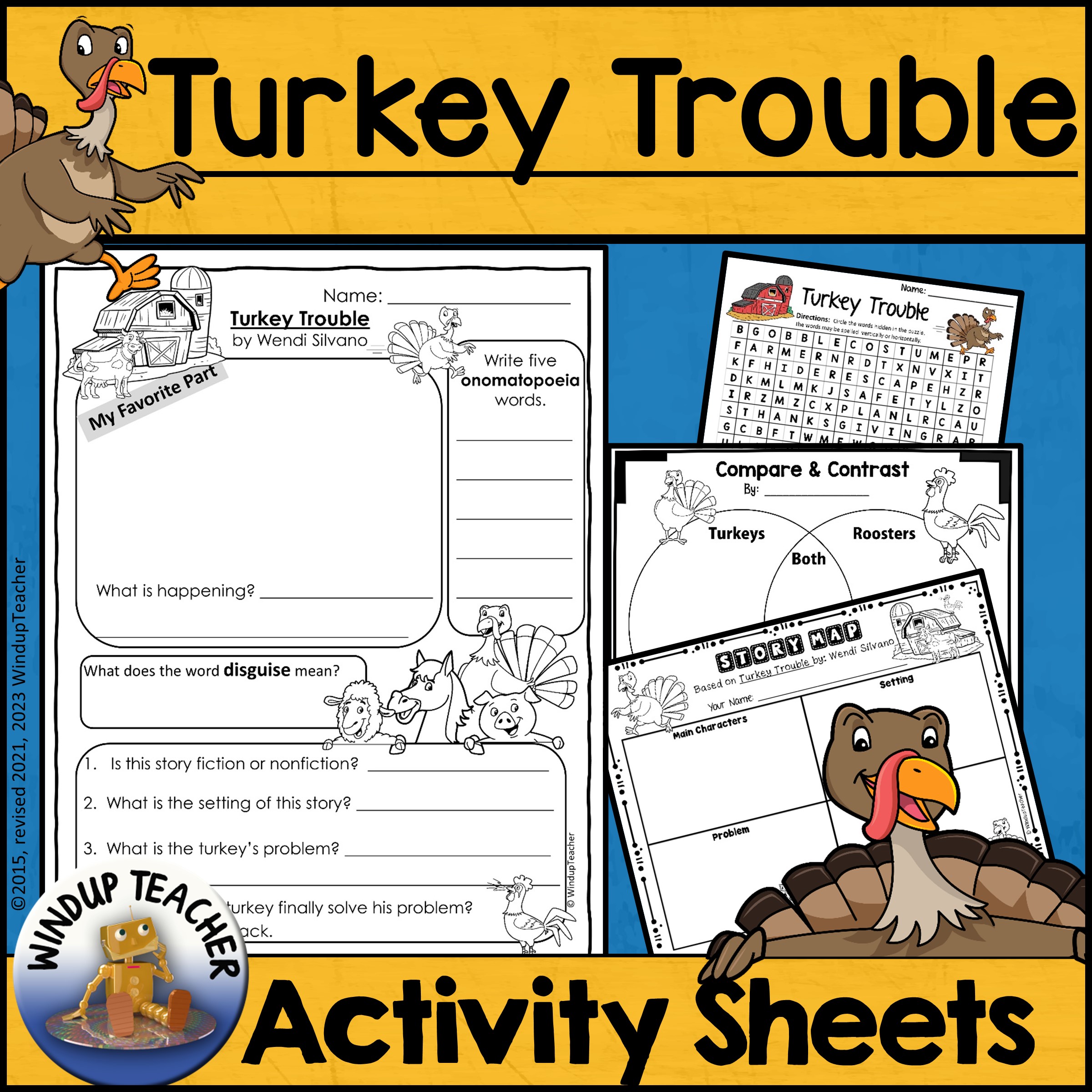 Turkey Trouble Activity Sheet Printable Picture Book Activities for Thanksgiving