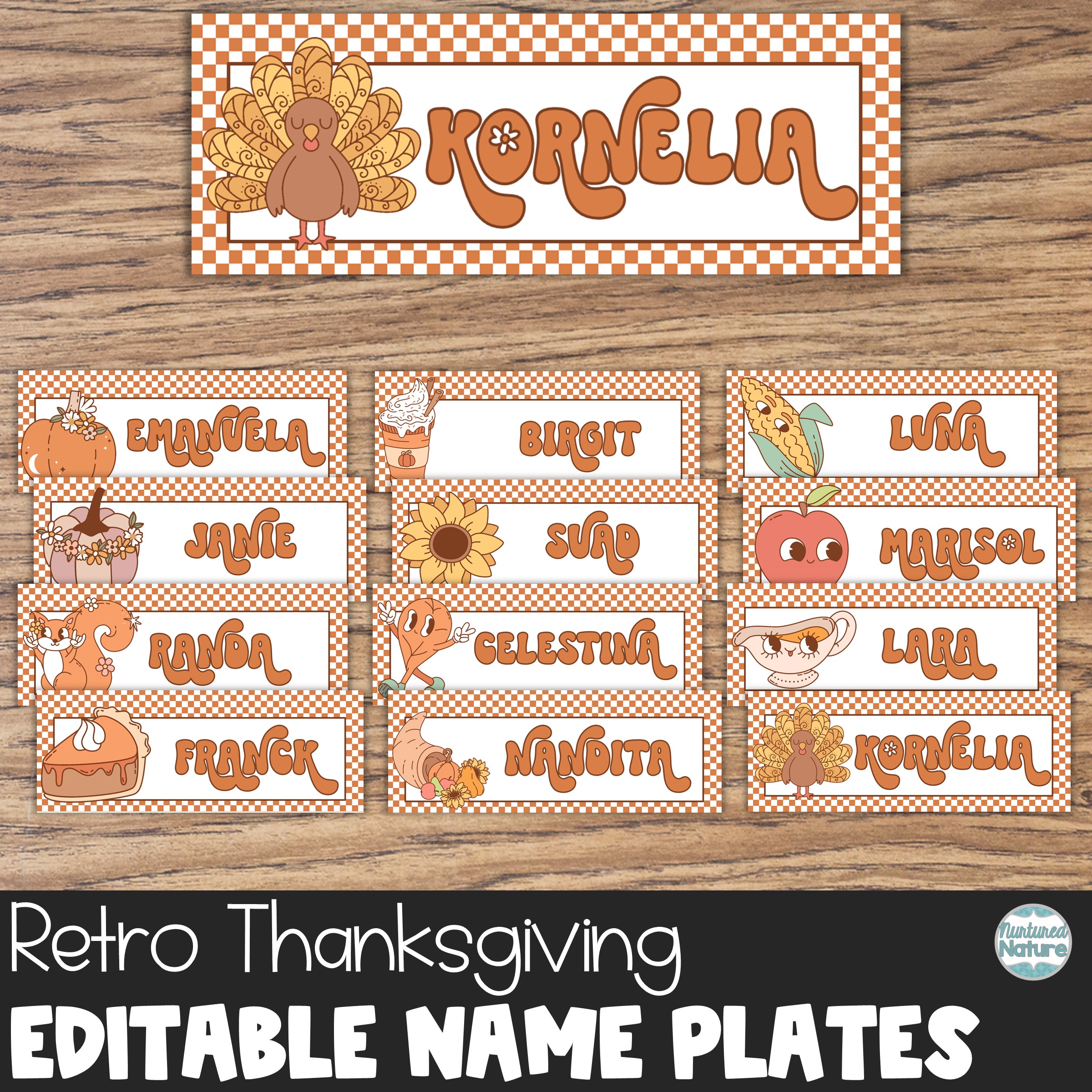 Editable Name Plates - Thanksgiving Name Tags for Desks