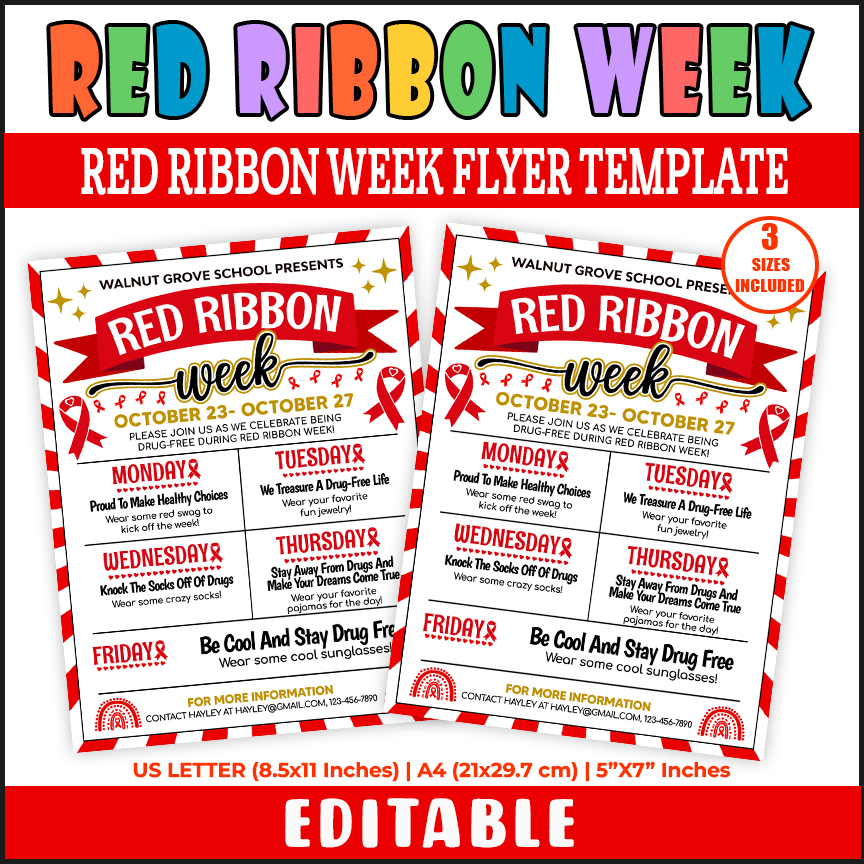 Customizable Red Ribbon Spirit Week Template, Spirit Week Itinerary Poster