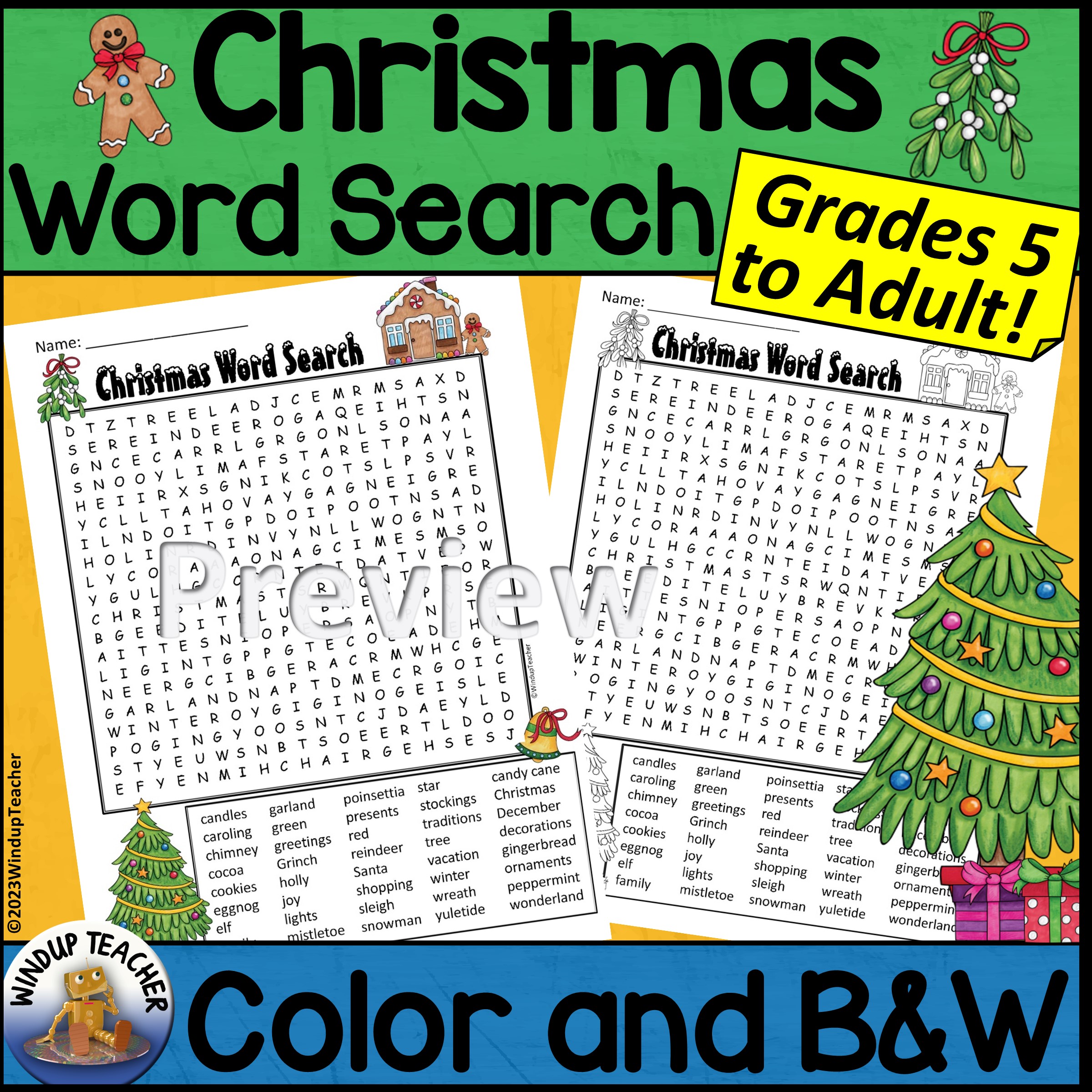 Christmas Word Search Activity Hard for Grades 5 to Adult