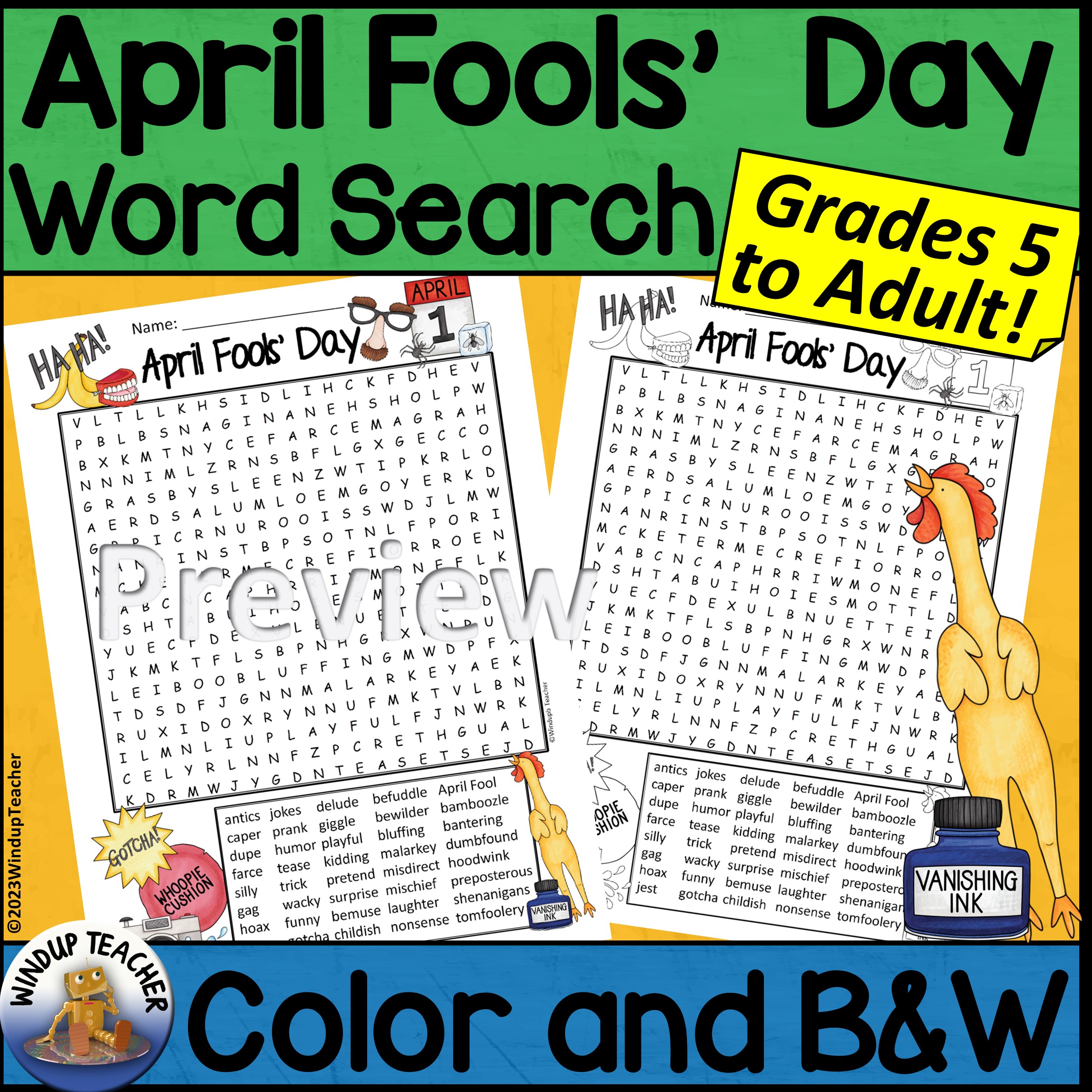April Fools' Day Word Search Activity HARD for Grades 5 to Adult